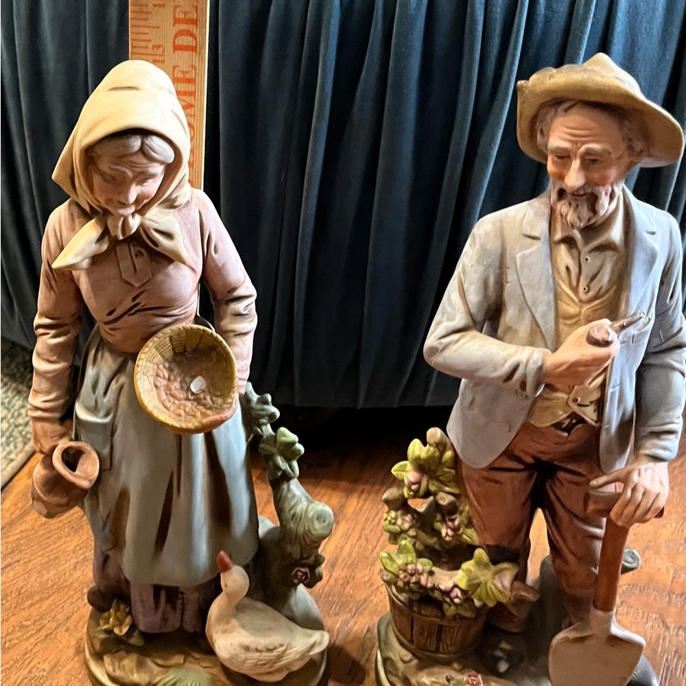 Home Interior 13’ Old Man And Woman Porcelyn Figurines Vintage